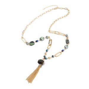 Stones ketting lang Groen/Goud