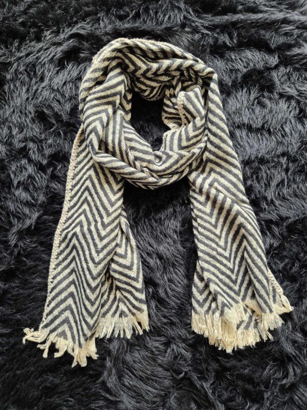 Smal zigzag sjaal Beige/Zwart