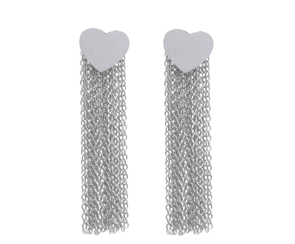 Heart chain oorbel Zilver